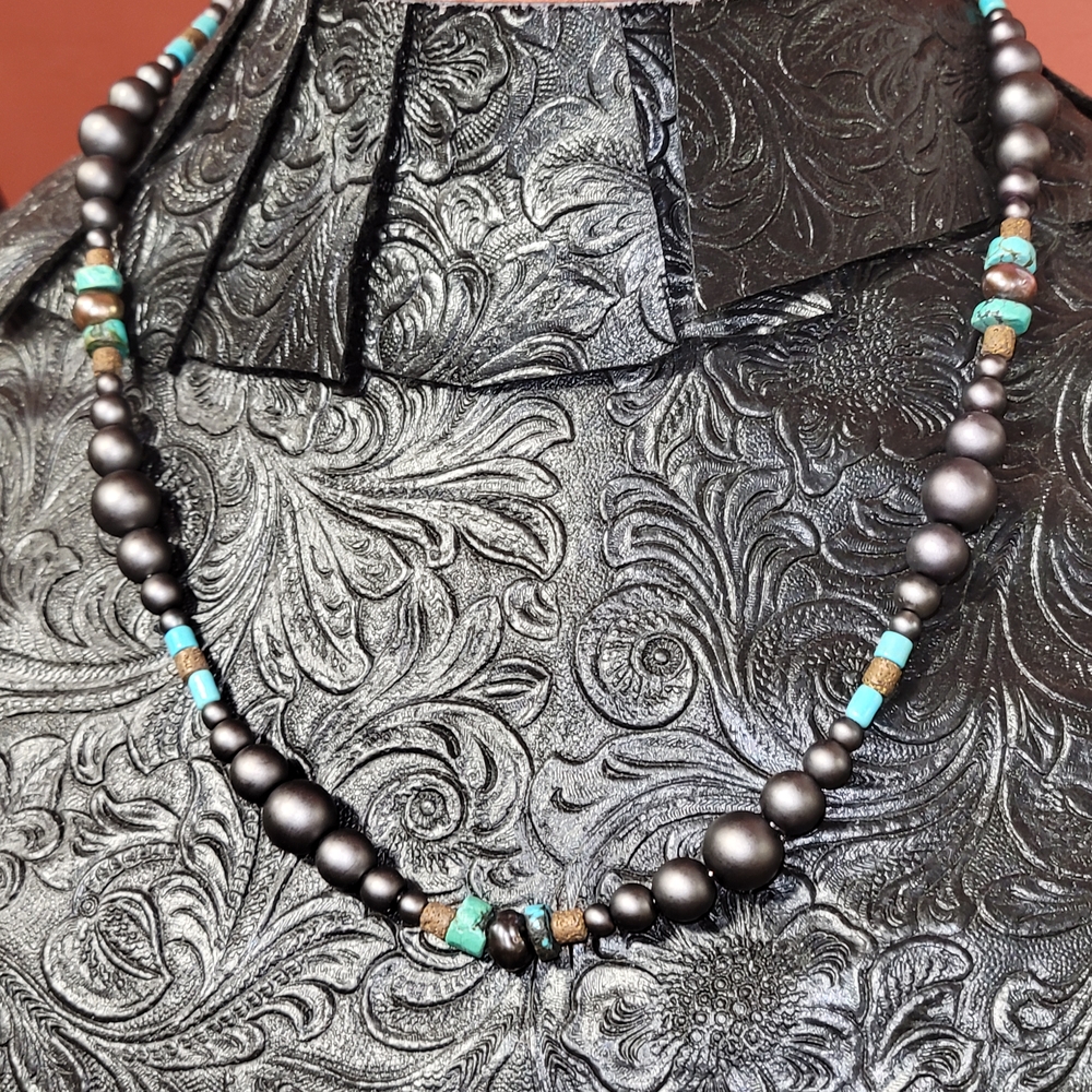 Elegant Black and Turquoise Beaded Necklace